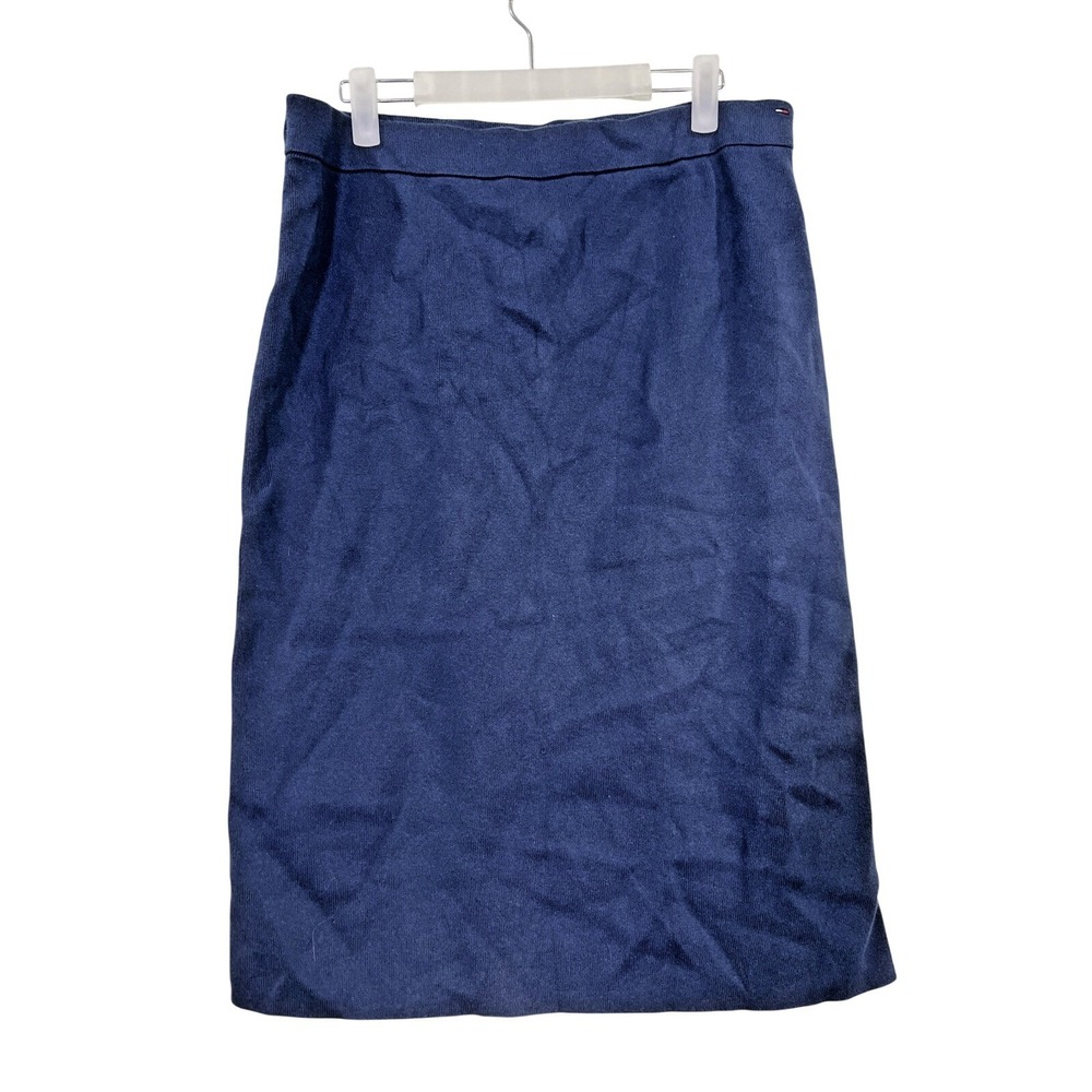 Tommy Jeans Skirt Womens XL Navy Blue Knit Pencil Midi Back Slit Cotton Heritage